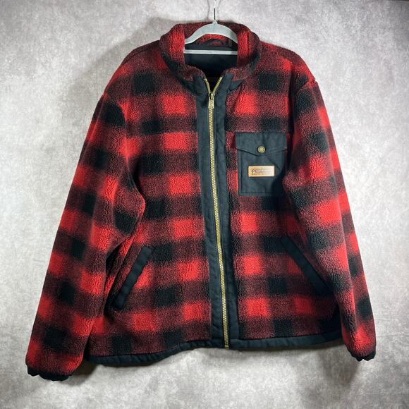 Pendleton Lone Fir Fleece Jacket Mens 2XL Red Black Plaid Outdoors Heavyweight‎ - Picture 2 of 13
